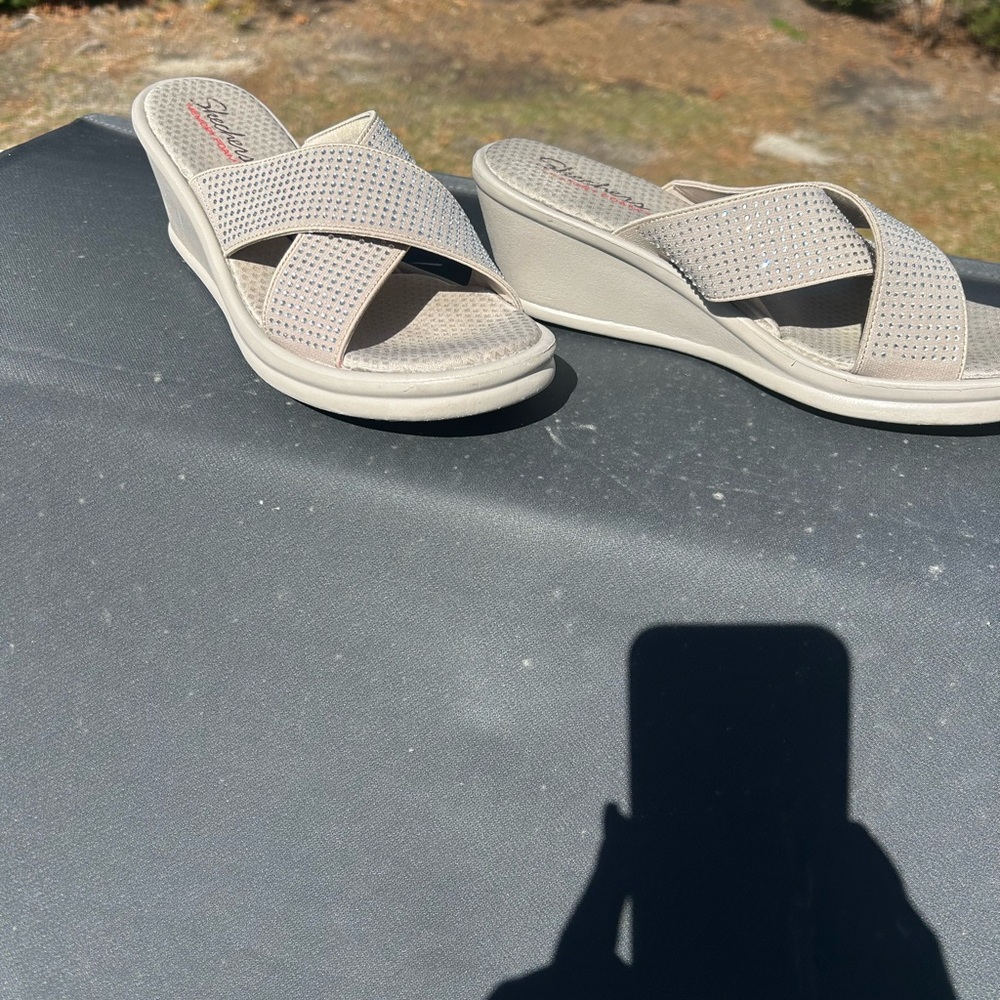 Skechers rhinestone studded Comfortable Beige Wedge Sandals